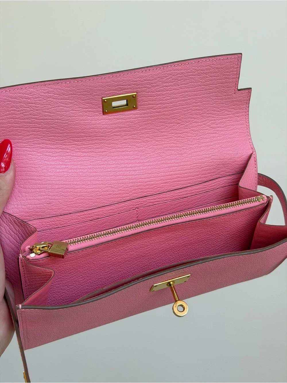 Hermes Pink Kelly Wallet with Gold Hardware 2014